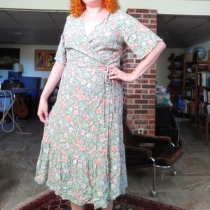 Sage green floral wrap dress